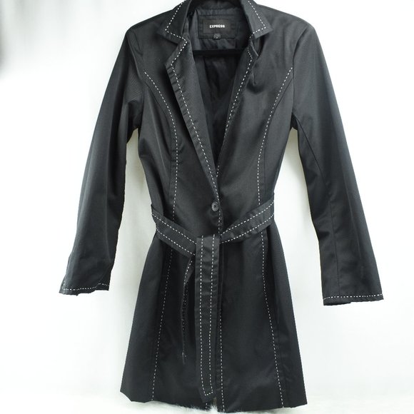 Express Black Trench Coat Womens Jacket Size M - Picture 2 of 7